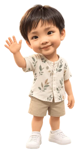 A happy child waving